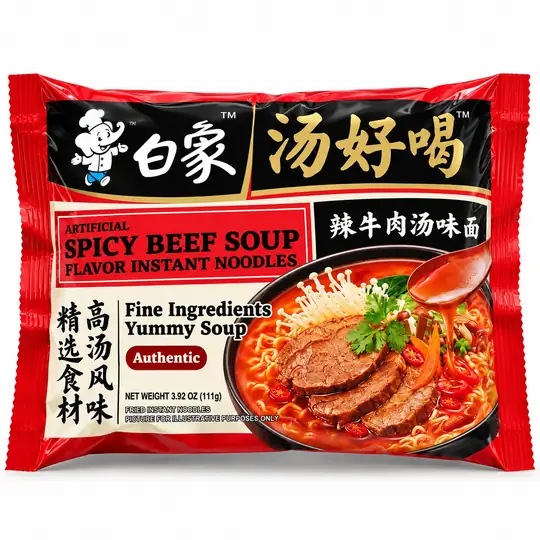 Baixiang Acılı Dana Çorbası Aromalı Instant Noodle 111g – Spicy Beef Soup Instant Noodle