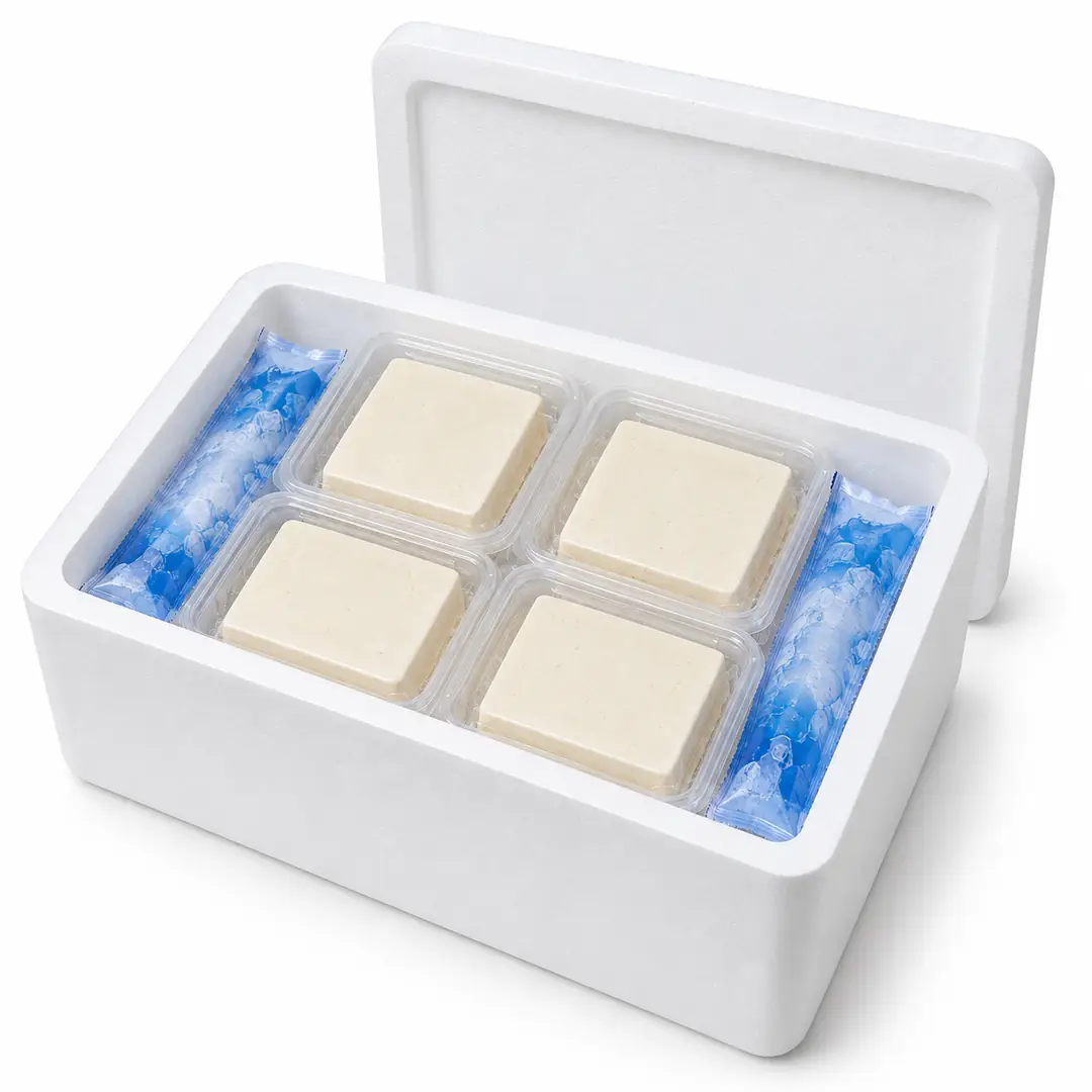TOFU 2 KG Sert Tofu (FIRM TOFU) – 4 Adet 500 GR | Strafor Kutu + Soğutucu Jel